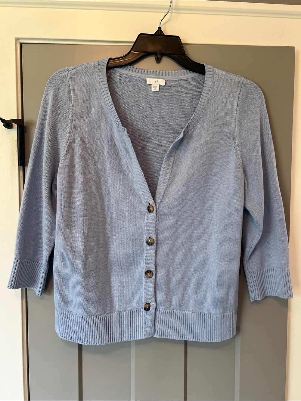 J Jill Light Blue Button-Front Cardigan Medium Petite